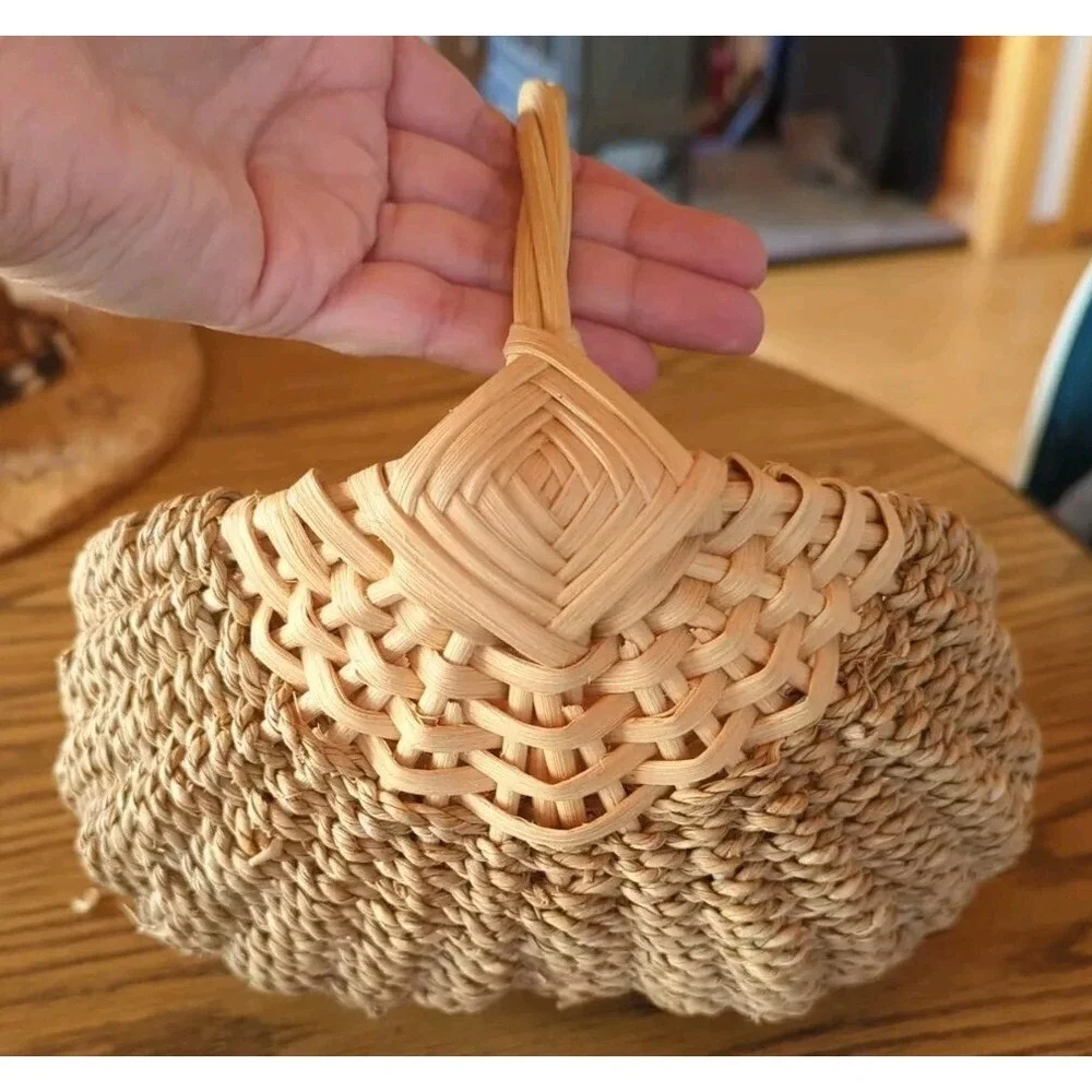 Vintage Buttocks Primitive Gathering Basket Handmade Woven